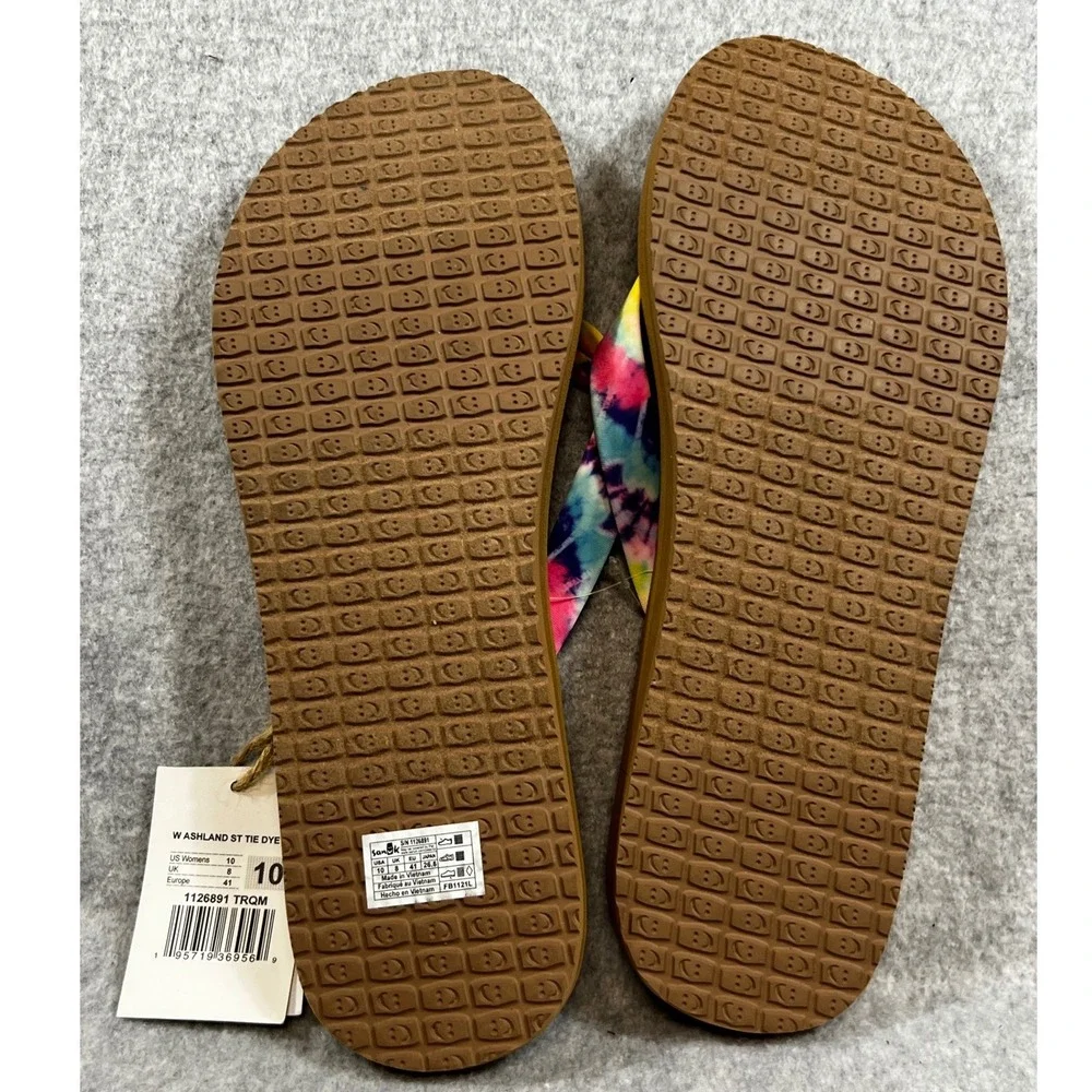 Sanuk Ashland ST Flip Flops Womens 10 Brown Tie Dye New Soft Top Foam Sandals